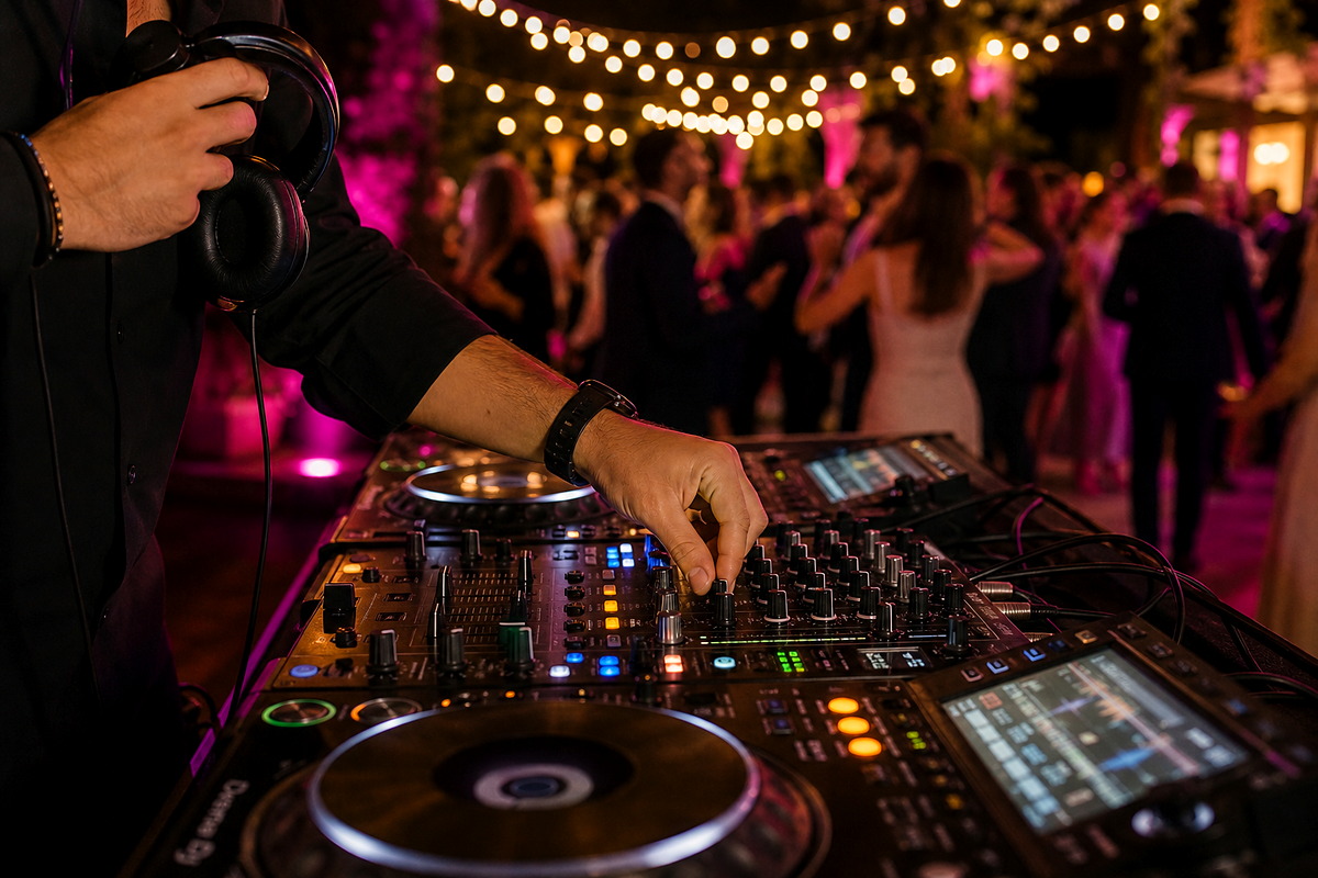 Mesa DJ profesional durante una celebración nocturna